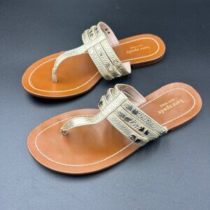 Kate Spade Thong Sandals Gold Embellished Leather Size 7 EUC